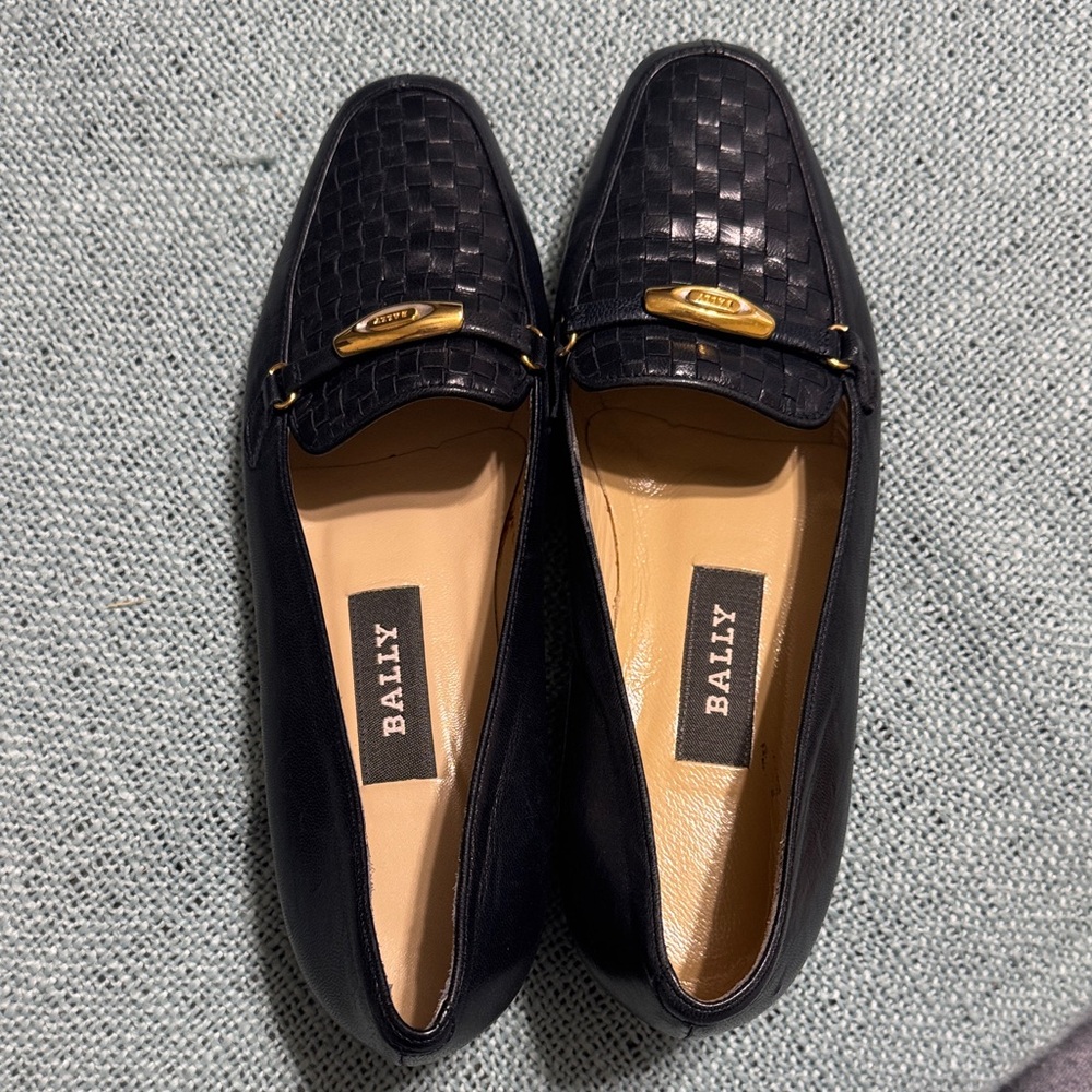 Bally Dark Leather Loafers with Gold Accents